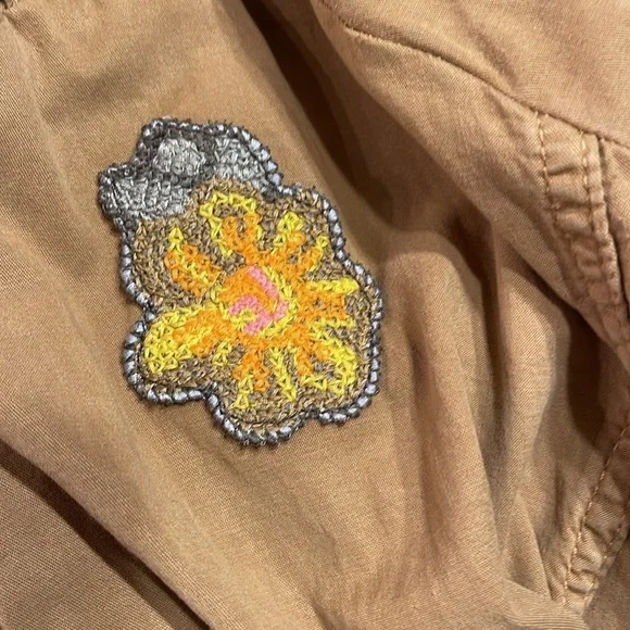 Boho Safari Utility Jacket Embroidered Tan Cotton Shacket Scandi M - Picture 11 of 12